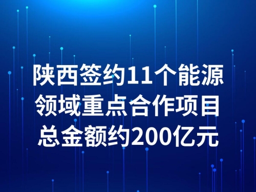 陕西签约11个能源领域重点合作项目 总金额约200亿元